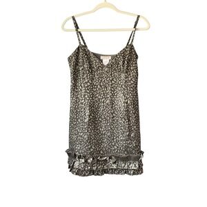 La Rok Mini Dress Party Cocktail Ruffle Hem‎ Sleeveless leopard Gray L